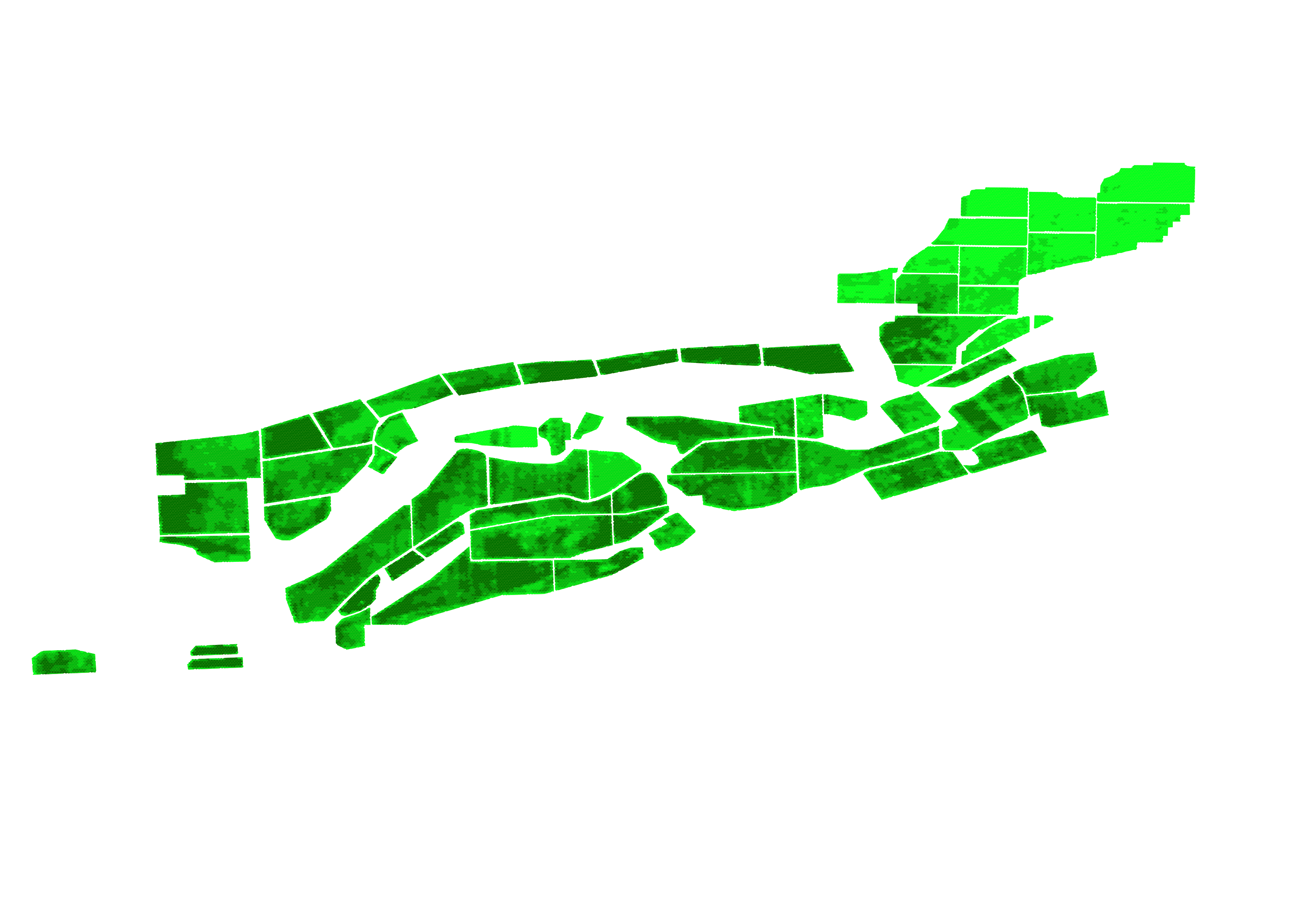 QGIS graduated symbology map, ndvi_mean_2025, sequential ramp